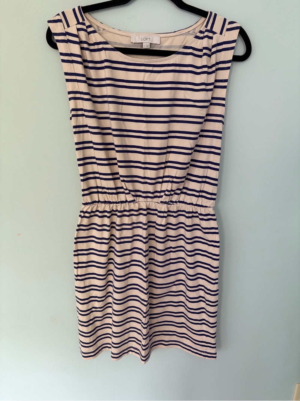 LOFT Cream and Navy Striped Sleeveless Mini Dress